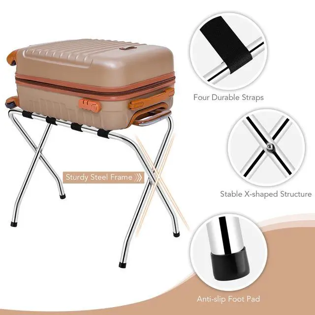 Alt view image 3 of 7 - SPORFIT Folding Luggage Rack, Suitcase Stand with Nylon Belts, Set of 1