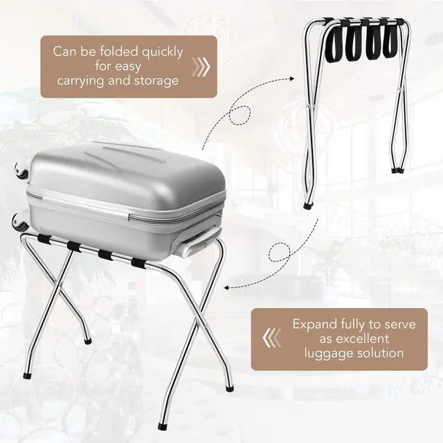 Alt view image 4 of 7 - SPORFIT Folding Luggage Rack, Suitcase Stand with Nylon Belts, Set of 1