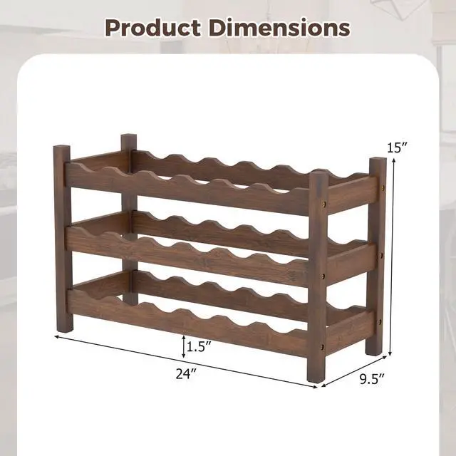 Alt view image 2 of 7 - SPORFIT 3-Tier Bamboo Wine Rack, 18-Bottle Storage Shelf, Brown