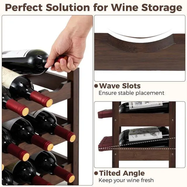 Alt view image 3 of 7 - SPORFIT 3-Tier Bamboo Wine Rack, 18-Bottle Storage Shelf, Brown