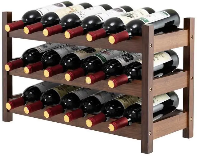 Main image of SPORFIT 3-Tier Bamboo Wine Rack, 18-Bottle Storage Shelf, Brown