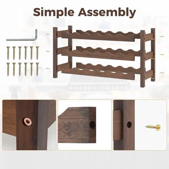 Alt view image 6 of 7 - SPORFIT 3-Tier Bamboo Wine Rack, 18-Bottle Storage Shelf, Brown
