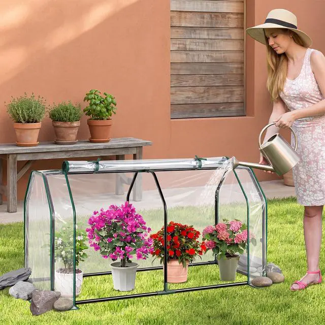 Main image of SPORFIT Mini Greenhouse w/ PE Cover, Roll-Up Zipper Door, Clear