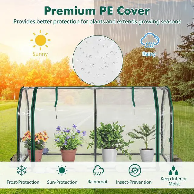 Alt view image 2 of 7 - SPORFIT Mini Greenhouse w/ PE Cover, Roll-Up Zipper Door, Clear