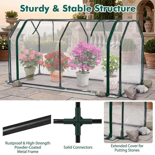 Alt view image 4 of 7 - SPORFIT Mini Greenhouse w/ PE Cover, Roll-Up Zipper Door, Clear