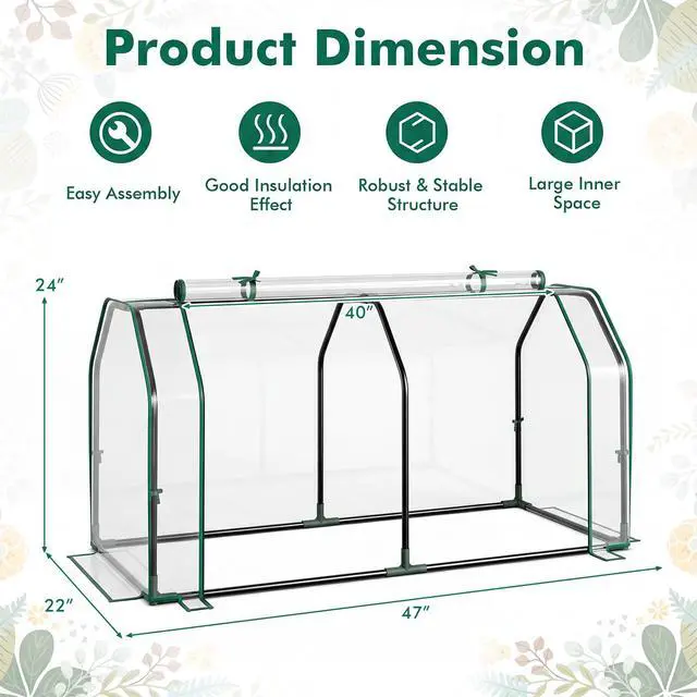 Alt view image 6 of 7 - SPORFIT Mini Greenhouse w/ PE Cover, Roll-Up Zipper Door, Clear