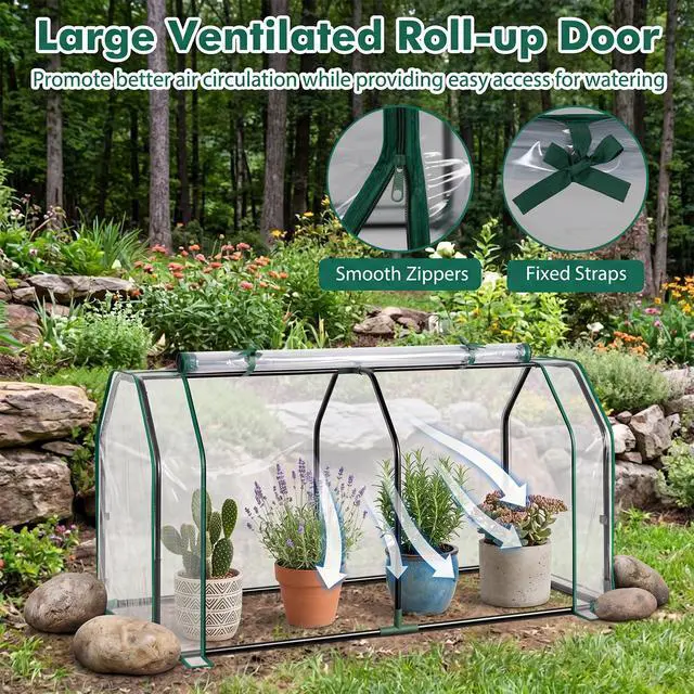 Alt view image 5 of 7 - SPORFIT Mini Greenhouse w/ PE Cover, Roll-Up Zipper Door, Clear