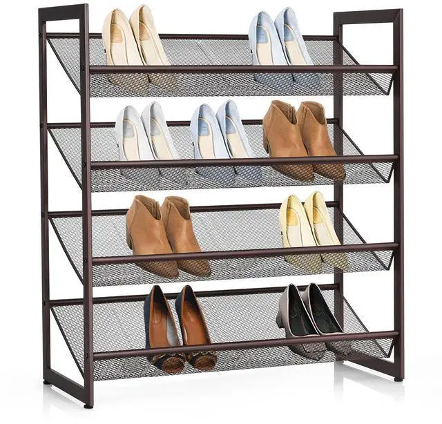 Main image of BETTARY 4-Tier Metal Hollow Shoe Rack, Stackable Flat & Slant Adjustable Shoe Storage Stand, Space-Save Layered Shoes Shelf, Freestanding Shoes Storage Organizer for Bedroom Entryway Closet Hallway