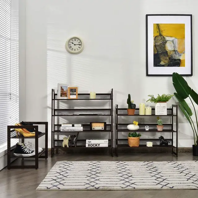Alt view image 2 of 7 - BETTARY 4-Tier Metal Hollow Shoe Rack, Stackable Flat & Slant Adjustable Shoe Storage Stand, Space-Save Layered Shoes Shelf, Freestanding Shoes Storage Organizer for Bedroom Entryway Closet Hallway