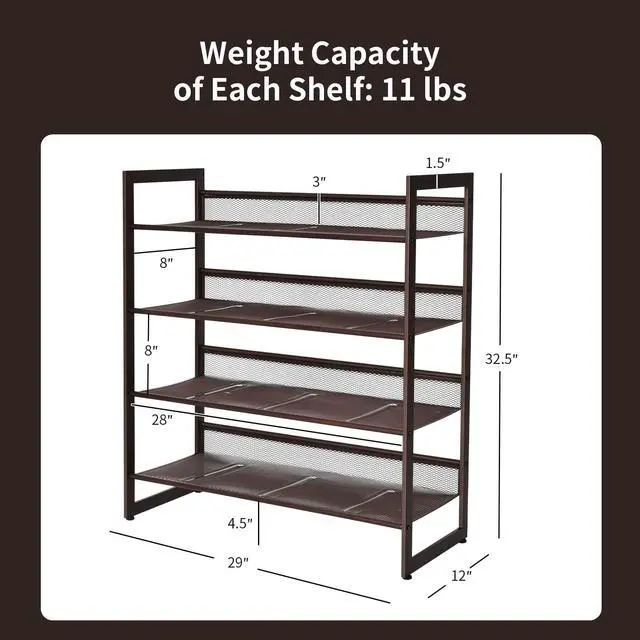 Alt view image 6 of 7 - BETTARY 4-Tier Metal Hollow Shoe Rack, Stackable Flat & Slant Adjustable Shoe Storage Stand, Space-Save Layered Shoes Shelf, Freestanding Shoes Storage Organizer for Bedroom Entryway Closet Hallway
