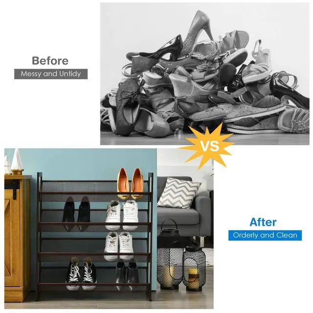 Alt view image 5 of 7 - BETTARY 4-Tier Metal Hollow Shoe Rack, Stackable Flat & Slant Adjustable Shoe Storage Stand, Space-Save Layered Shoes Shelf, Freestanding Shoes Storage Organizer for Bedroom Entryway Closet Hallway