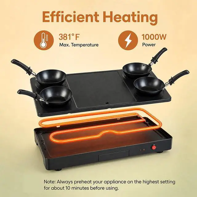 Alt view image 2 of 7 - ARLIME Raclette Table Grill for 4 People, 1000W Indoor Electric Griddle