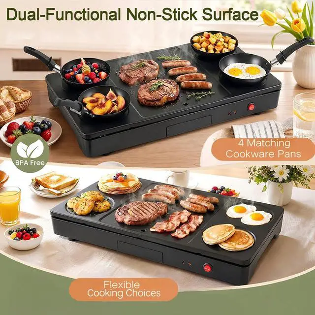 Alt view image 3 of 7 - ARLIME Raclette Table Grill for 4 People, 1000W Indoor Electric Griddle