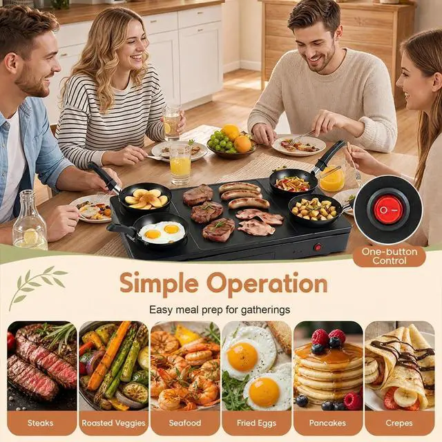 Alt view image 4 of 7 - ARLIME Raclette Table Grill for 4 People, 1000W Indoor Electric Griddle