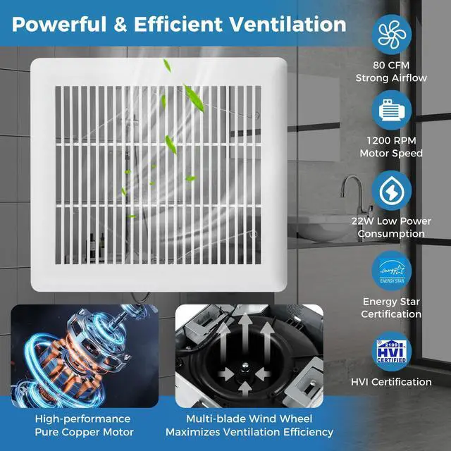 Alt view image 3 of 7 - ARLIME Bathroom Exhaust Fan, 80 CFM Ceiling Mount Exhaust Ventilation Fan