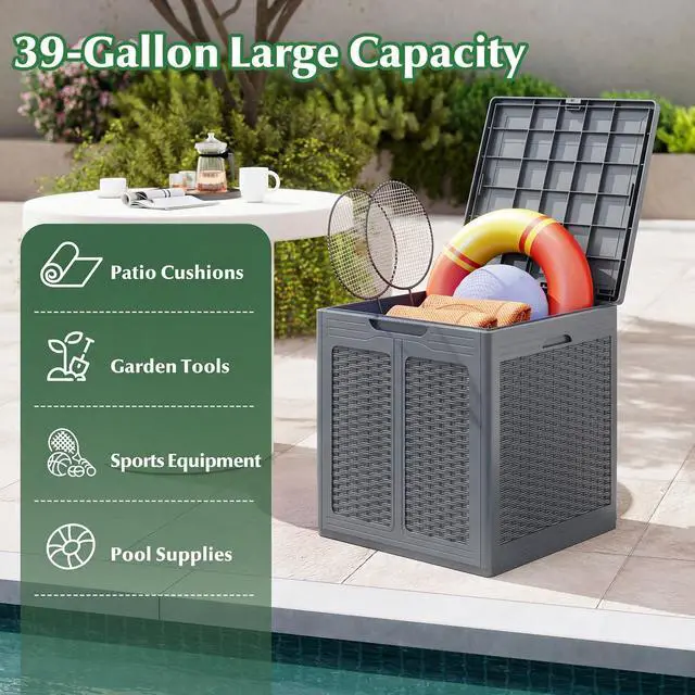 Alt view image 3 of 7 - SPORFIT Large Outdoor Storage Box w/Lid, Handles, Light Gray, 39 Gallon