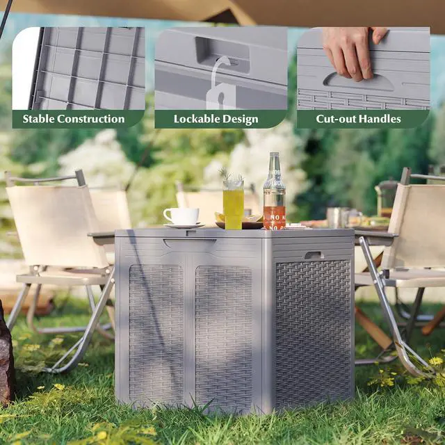 Alt view image 6 of 7 - SPORFIT Large Outdoor Storage Box w/Lid, Handles, Light Gray, 39 Gallon