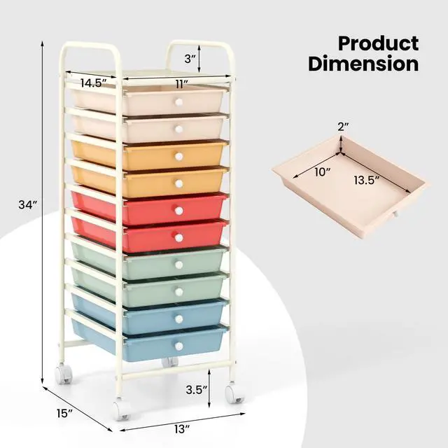 Alt view image 2 of 7 - ARLIME 10-Drawer Storage Cart, 10 Drawer Trolley