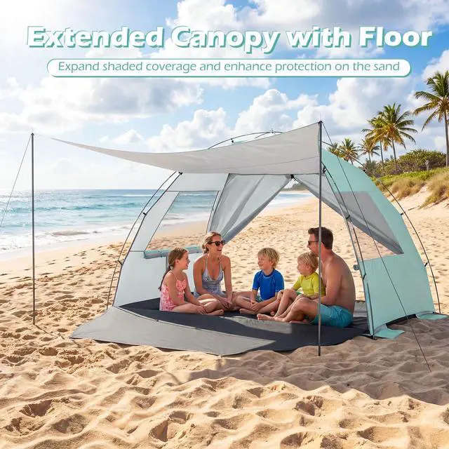 Alt view image 2 of 7 - SPORFIT Beach Tent Sun Shelter, UPF50+, Green (5-6 Person)