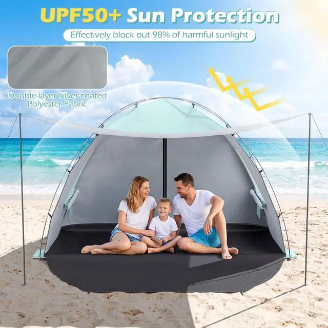 Alt view image 3 of 7 - SPORFIT Beach Tent Sun Shelter, UPF50+, Green (5-6 Person)