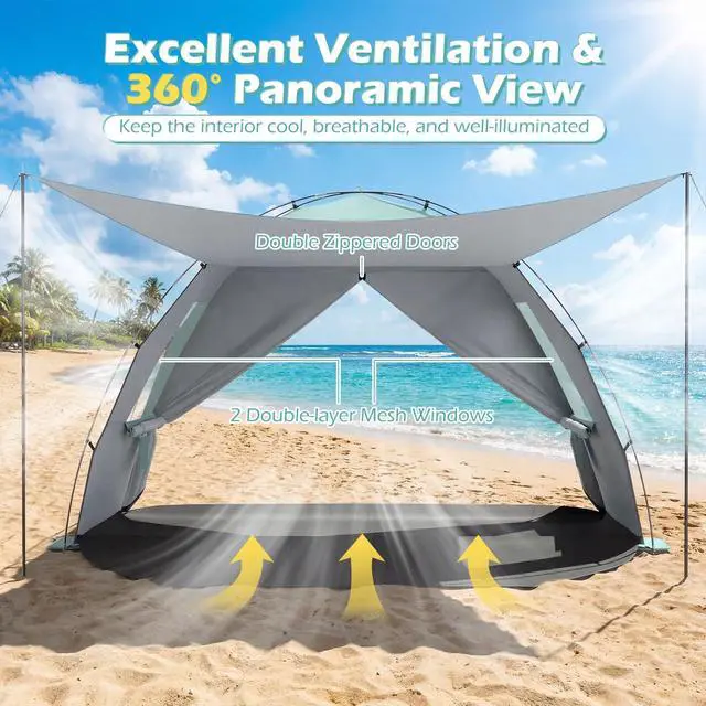Alt view image 4 of 7 - SPORFIT Beach Tent Sun Shelter, UPF50+, Green (5-6 Person)