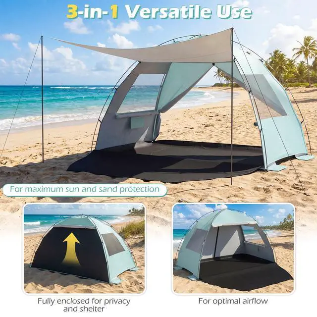 Alt view image 6 of 7 - SPORFIT Beach Tent Sun Shelter, UPF50+, Green (5-6 Person)
