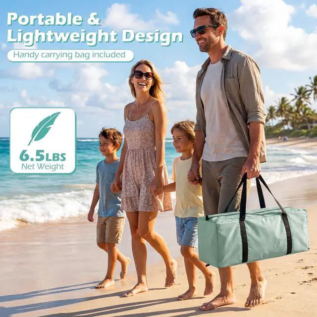Alt view image 7 of 7 - SPORFIT Beach Tent Sun Shelter, UPF50+, Green (5-6 Person)