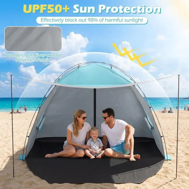 Alt view image 3 of 7 - SPORFIT Beach Tent Sun Shelter, UPF50+, Blue (3-4 Person)