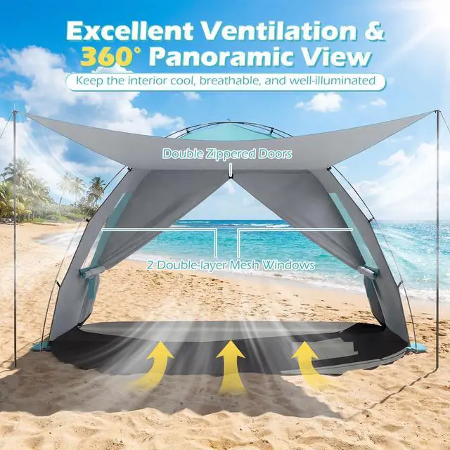 Alt view image 4 of 7 - SPORFIT Beach Tent Sun Shelter, UPF50+, Blue (3-4 Person)