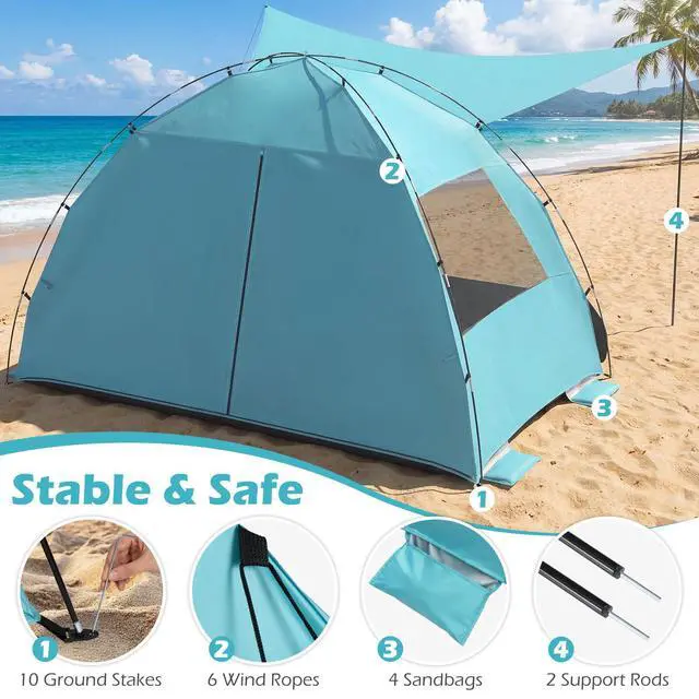 Alt view image 5 of 7 - SPORFIT Beach Tent Sun Shelter, UPF50+, Blue (3-4 Person)