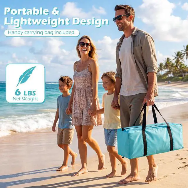 Alt view image 7 of 7 - SPORFIT Beach Tent Sun Shelter, UPF50+, Blue (3-4 Person)