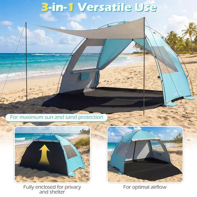 Alt view image 6 of 7 - SPORFIT Beach Tent Sun Shelter, UPF50+, Blue (3-4 Person)