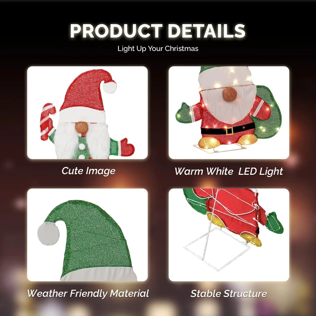 Alt view image 5 of 7 - Christmas Gnome, Candy Cane Decorations with LED Light for Holiday Party Deor