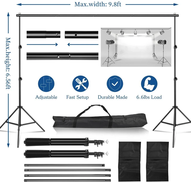 Main image of Photography Photo Background Backdrop Support Stand Kit 2*3m/6.5*10ft Black