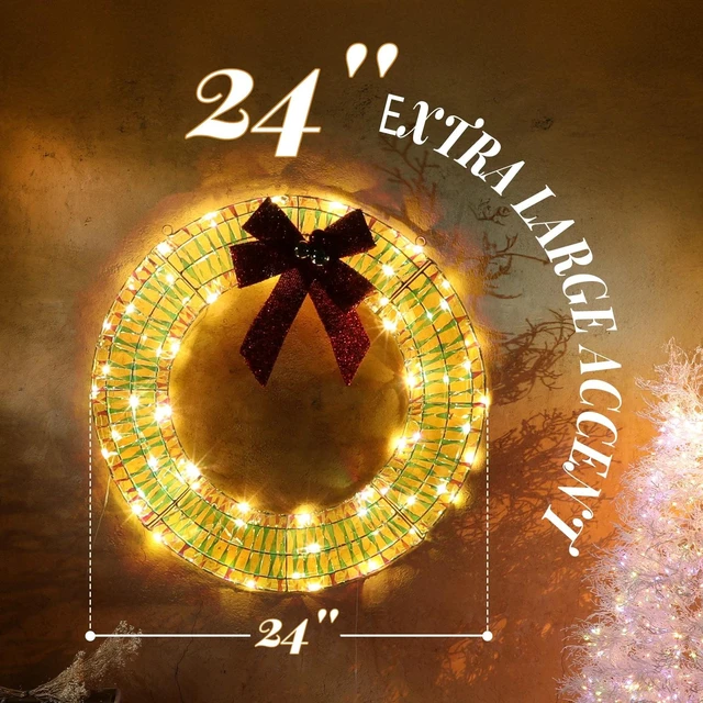 Main image of Christmas Wreath 24in with Lights, Bows for In/Outdoor Holiday Party Decoration
