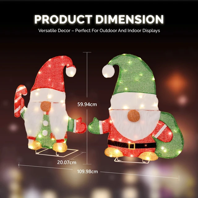 Alt view image 7 of 7 - Christmas Gnome, Candy Cane Decorations with LED Light for Holiday Party Deor