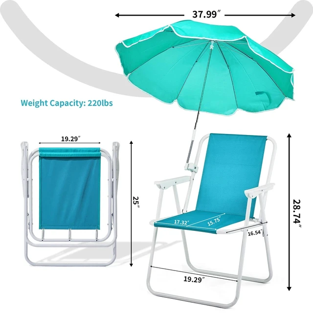 Main image of Beach Chair with Umbrella Portable Folding 1PCS Mint Green Color 265 LBS Outdoor