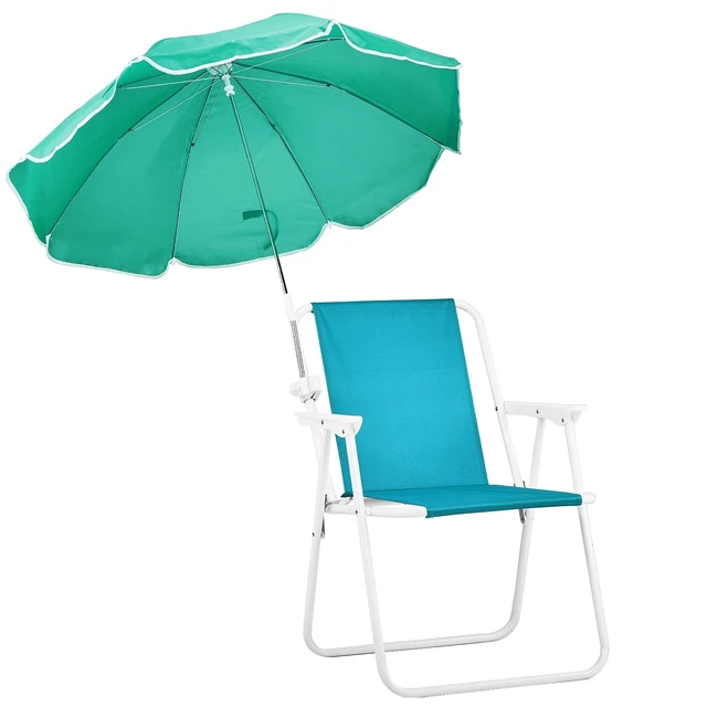 Alt view image 2 of 7 - Beach Chair with Umbrella Portable Folding 1PCS Mint Green Color 265 LBS Outdoor