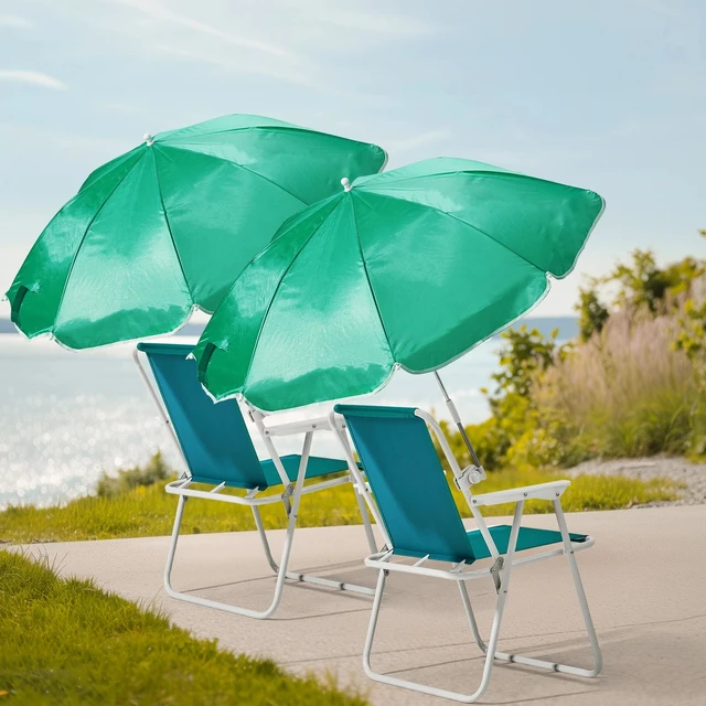 Alt view image 3 of 7 - Beach Chair with Umbrella Portable Folding 1PCS Mint Green Color 265 LBS Outdoor