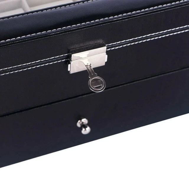 Alt view image 3 of 7 - 20 Slot Grids Watch Box Leather Display Case Organizer Glass Jewelry Storage BK