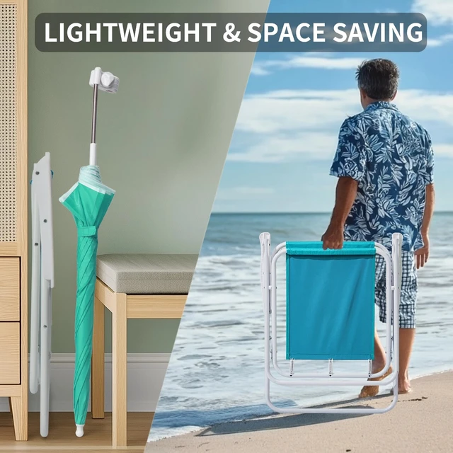 Alt view image 7 of 7 - Beach Chair with Umbrella Portable Folding 1PCS Mint Green Color 265 LBS Outdoor