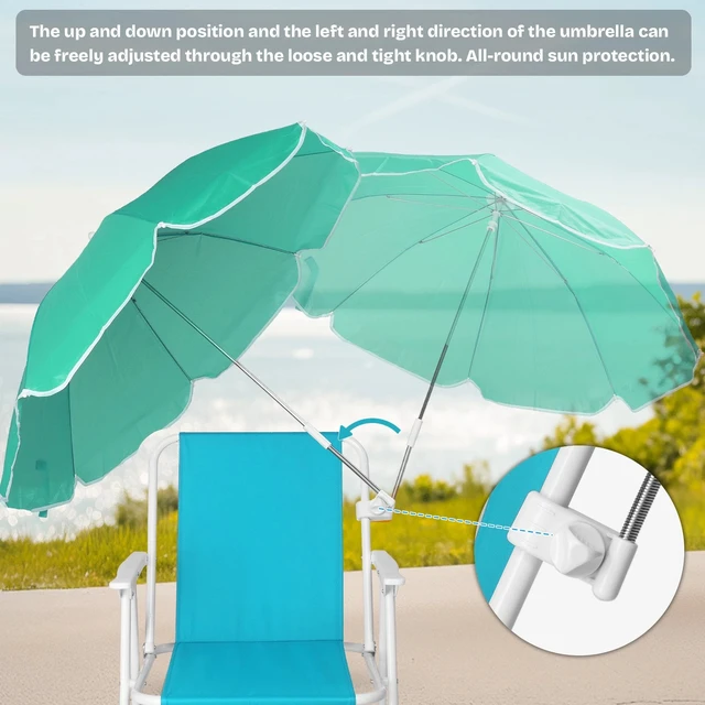 Alt view image 6 of 7 - Beach Chair with Umbrella Portable Folding 1PCS Mint Green Color 265 LBS Outdoor