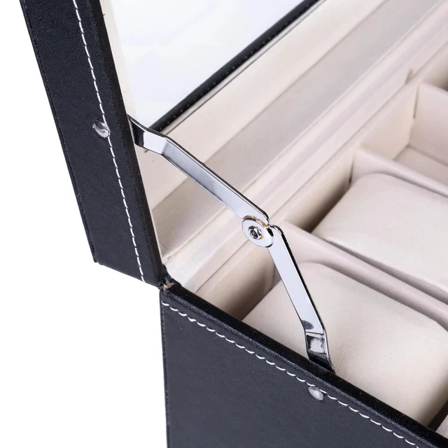 Alt view image 6 of 7 - 20 Slot Grids Watch Box Leather Display Case Organizer Glass Jewelry Storage BK