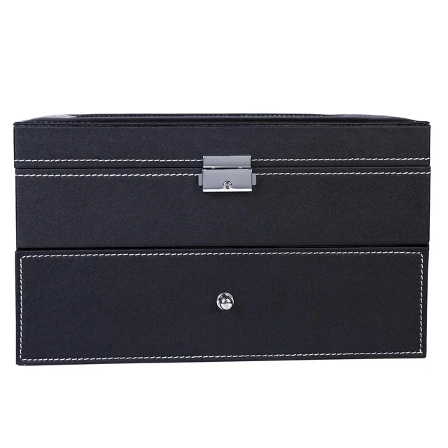 Alt view image 7 of 7 - 20 Slot Grids Watch Box Leather Display Case Organizer Glass Jewelry Storage BK