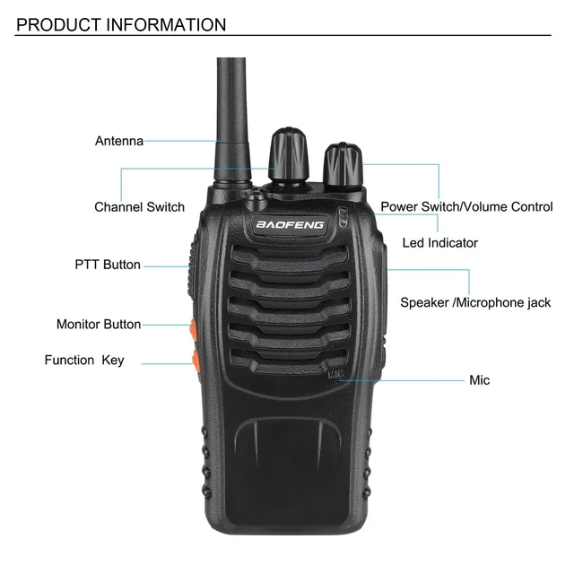 Alt view image 7 of 7 - 2 Pack Baofeng BF-88A Walkie Talkie 2 Two Way Radio Handheld Long Range FRS
