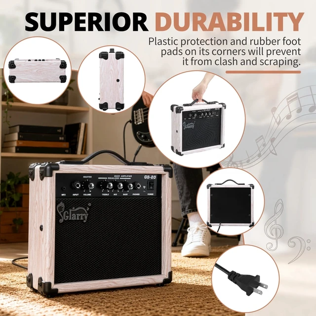 Alt view image 4 of 7 - Portable 20W Amplifier Bass Amp for Bass Guitar with Headphone MP3 Input