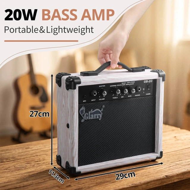 Alt view image 2 of 7 - Portable 20W Amplifier Bass Amp for Bass Guitar with Headphone MP3 Input