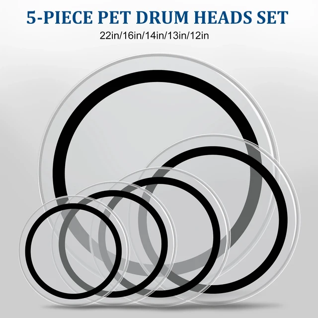 Alt view image 5 of 7 - 5 PCS Drum Head Pack Standard - 22", 16", 14", 13", 12" With Drumsticks
