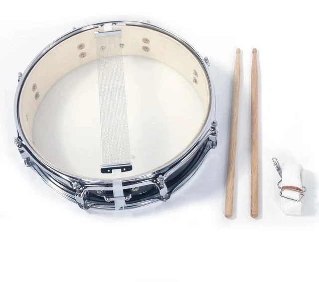 Alt view image 2 of 7 - New 13"x3.5" Acoustic Single Drums Snare Drumstick Set Metal & Poplar Wood Black