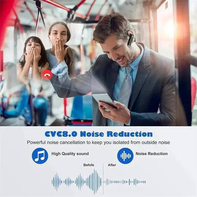 Alt view image 5 of 7 - Trucker Wireless Headset Bluetooth 5.3 Earpiece Dual Mic Earbud Noise Cancelling